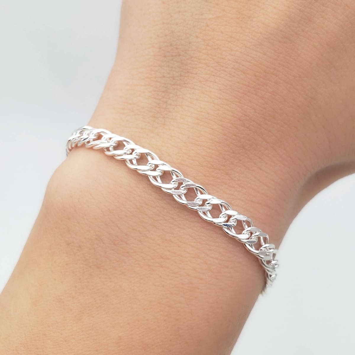 Secondary listing image for Sterling Silver Rombo Chain Bracelet: Italian Double Curb, 5.5mm