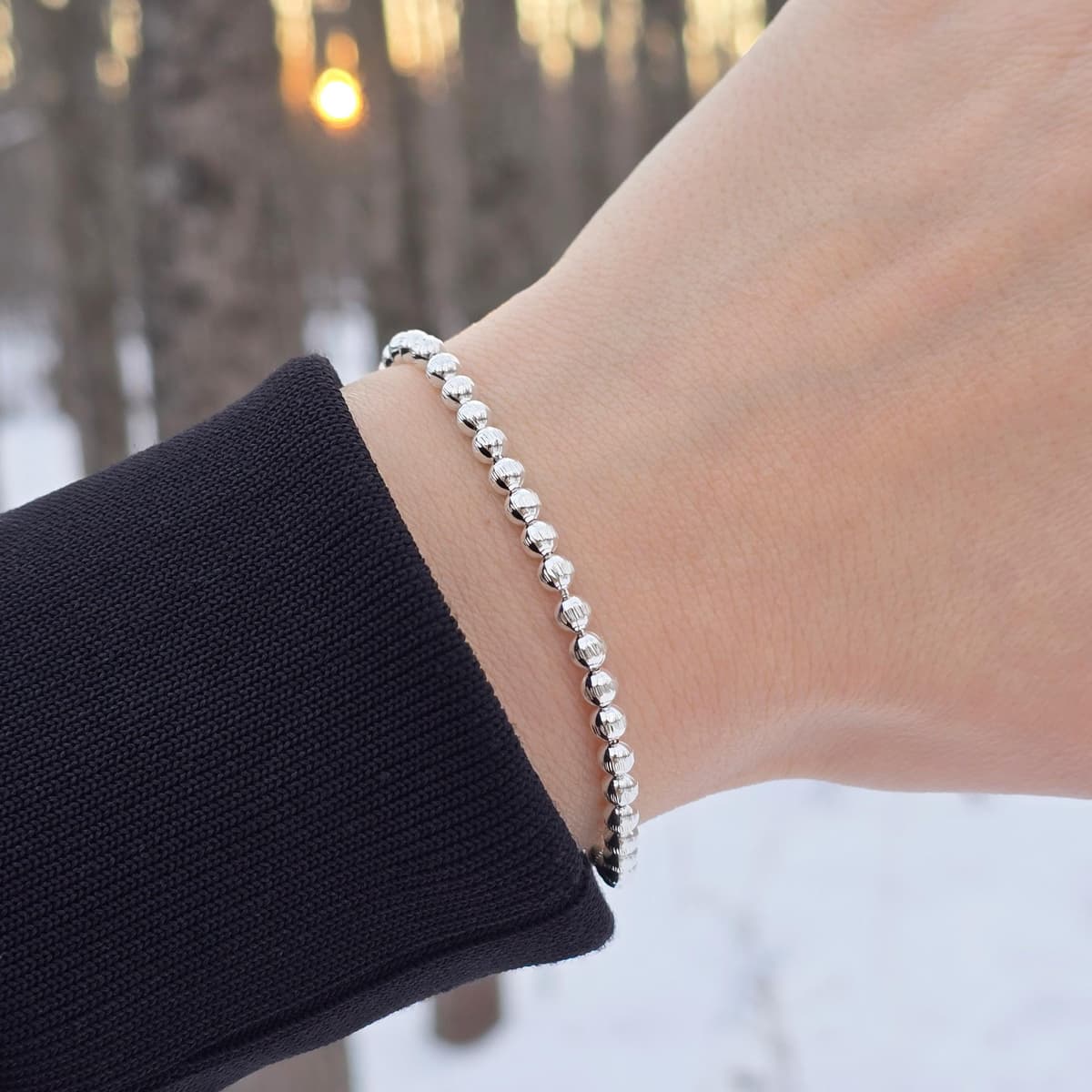 Main listing image for Beaded 4mm Diamond Cut Ball Bracelet | .925 Sterling Silver (7", 7.5" + 8" lengths)