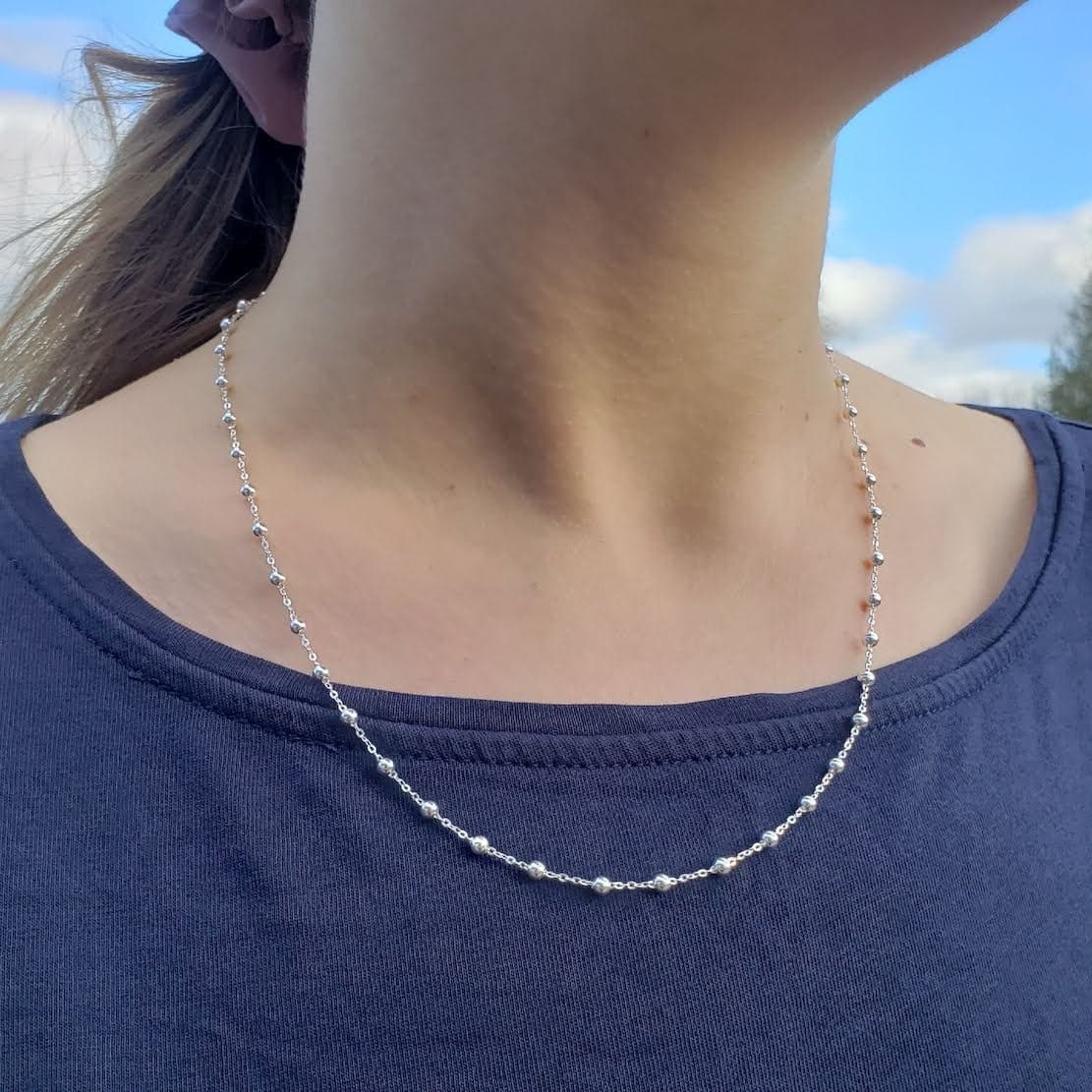 Secondary listing image for Sterling Silver Ball Chain Necklace: Dainty Satellite Rosary Chain