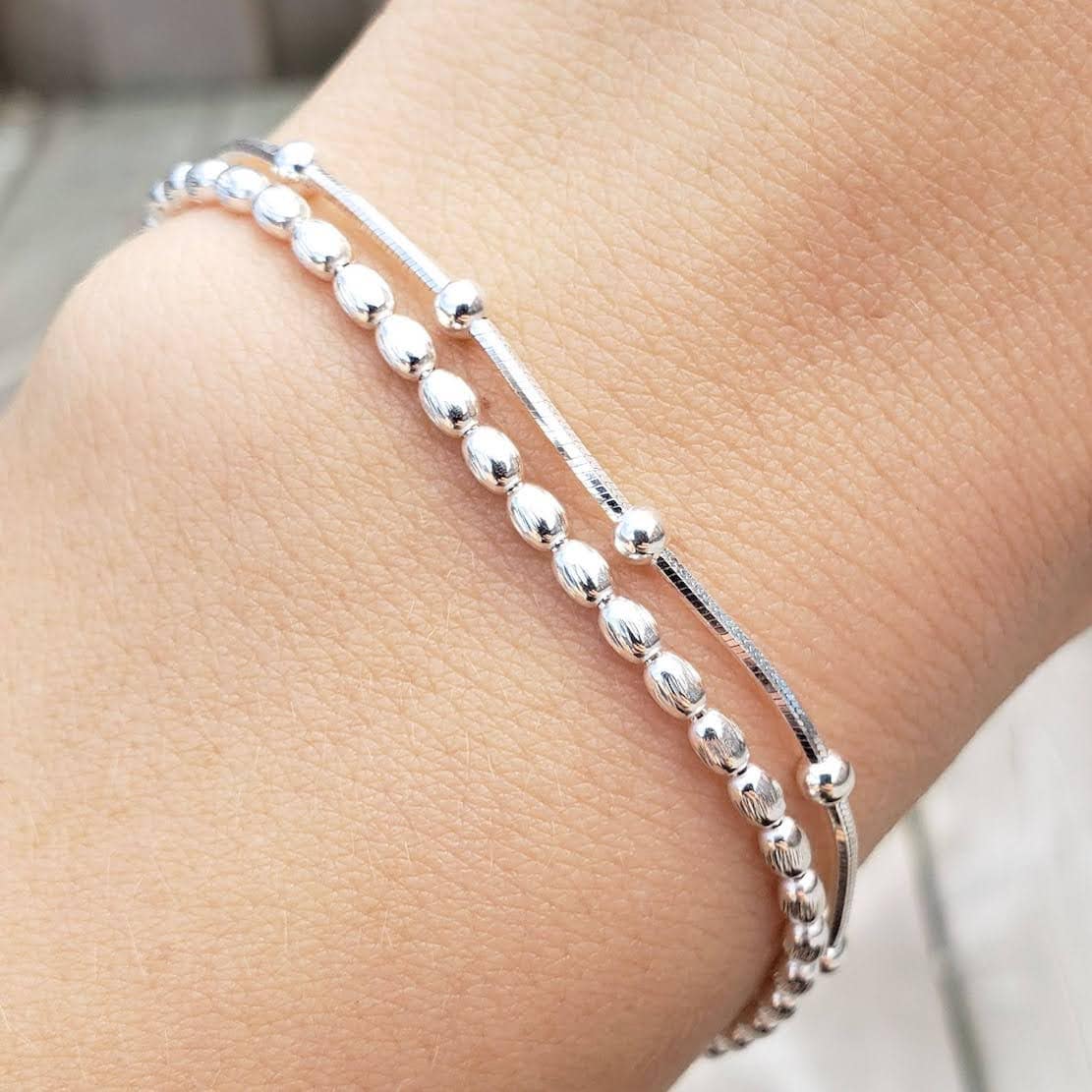 Secondary listing image for Sterling Silver Snake Chain Bracelet: Diamond Cut Ball Bracelet