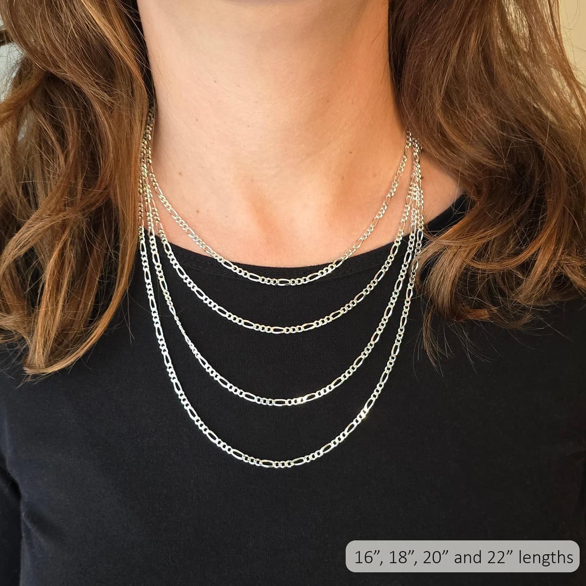 Secondary listing image for 3mm Figaro Chain Necklace | .925 Sterling Silver ( 16", 18", 20", + 22" lengths)