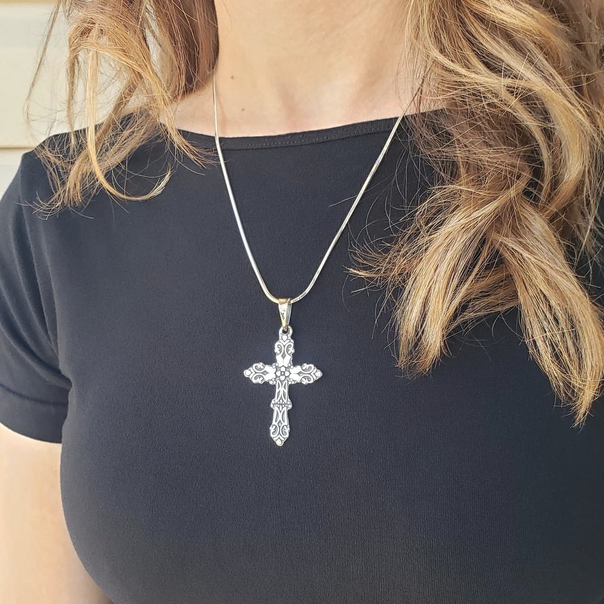 Secondary listing image for Cross Pendant | Oxidised and Polished .950 Sterling Silver (Pendant Only - No Chain Included)