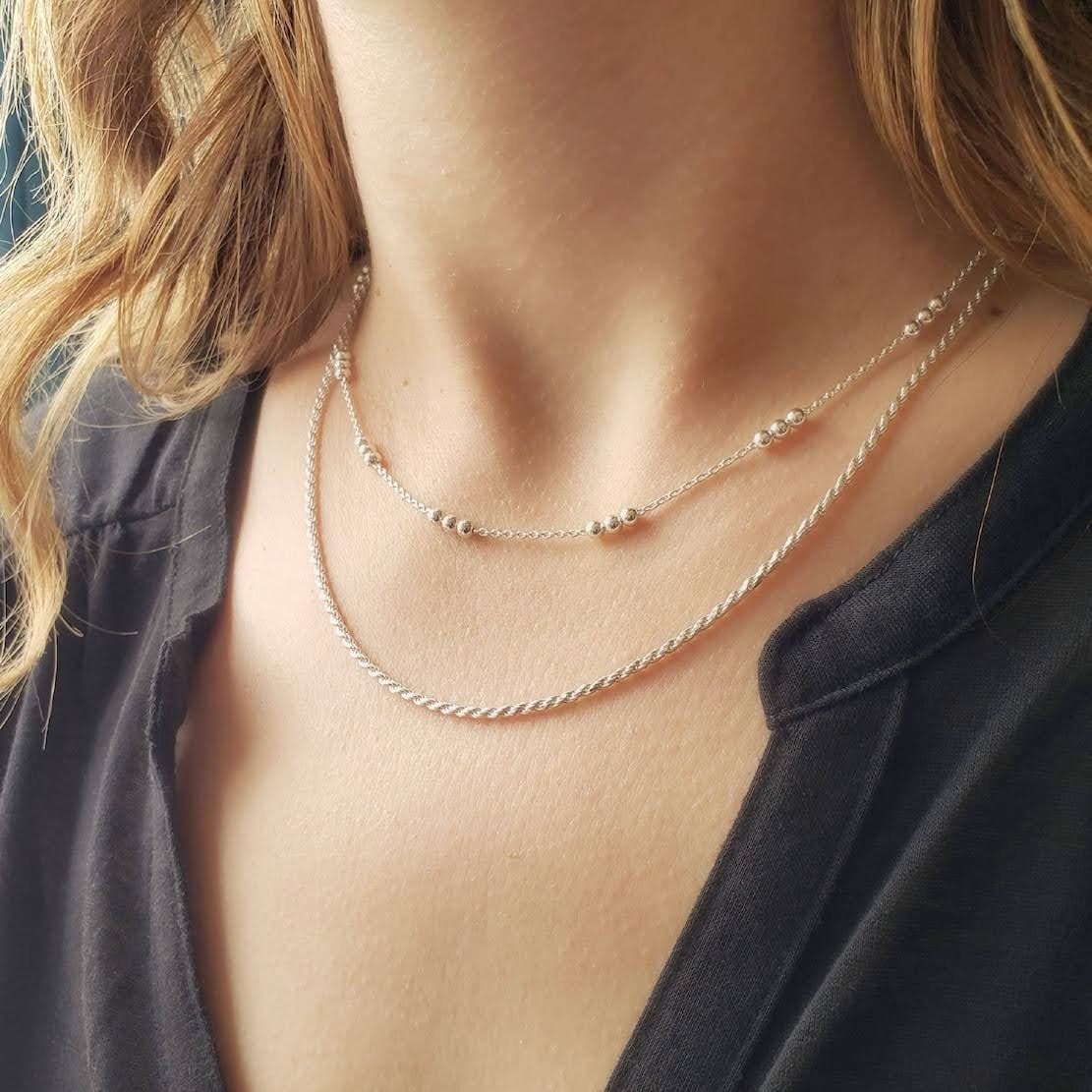 Secondary listing image for Three Ball Chain Necklace | .925 Sterling Silver (16", 18", 20", 22", 24" + 30" lengths)