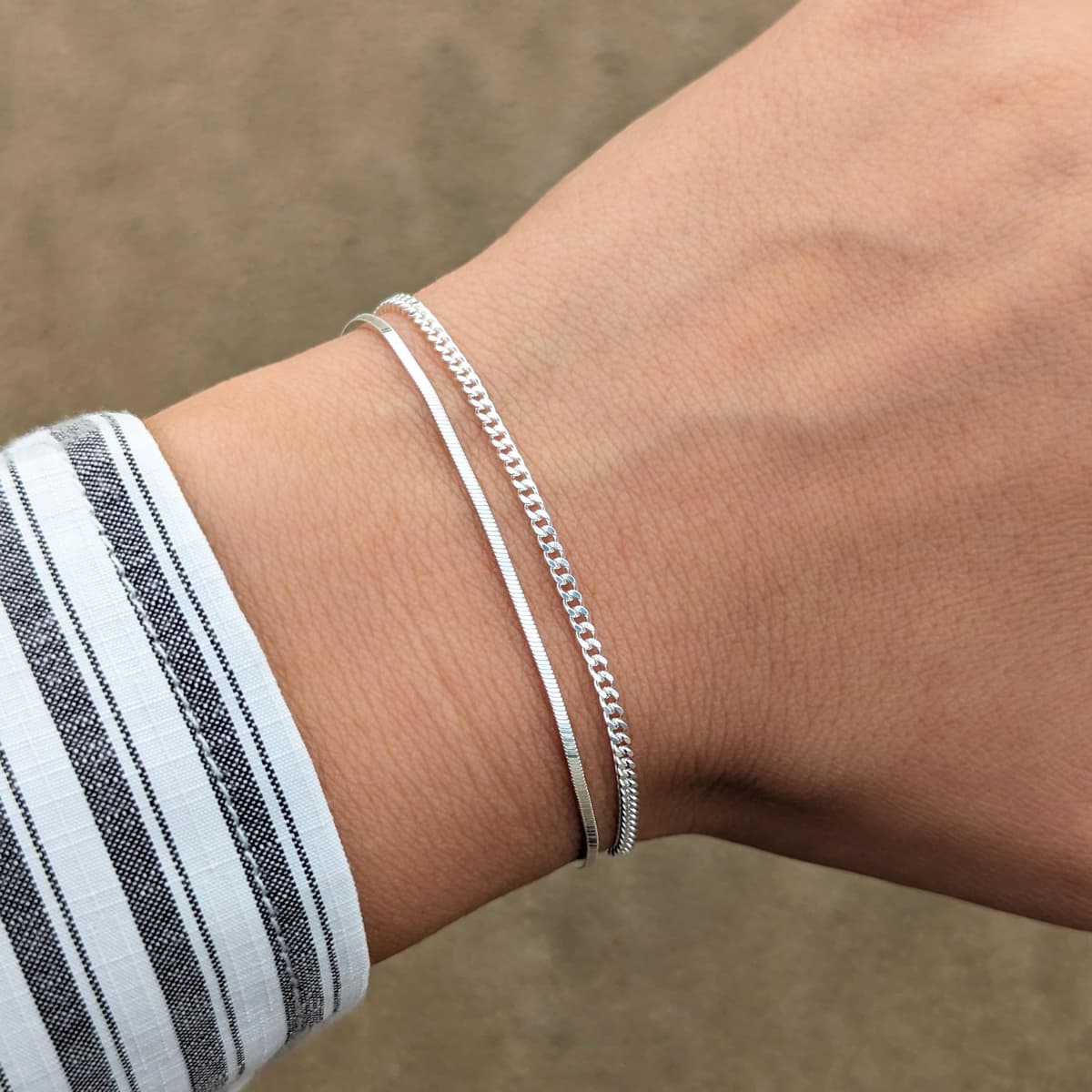 Secondary listing image for 2.2mm Curb Chain Bracelet | .925 Sterling Silver (6.5" + 7" lengths)