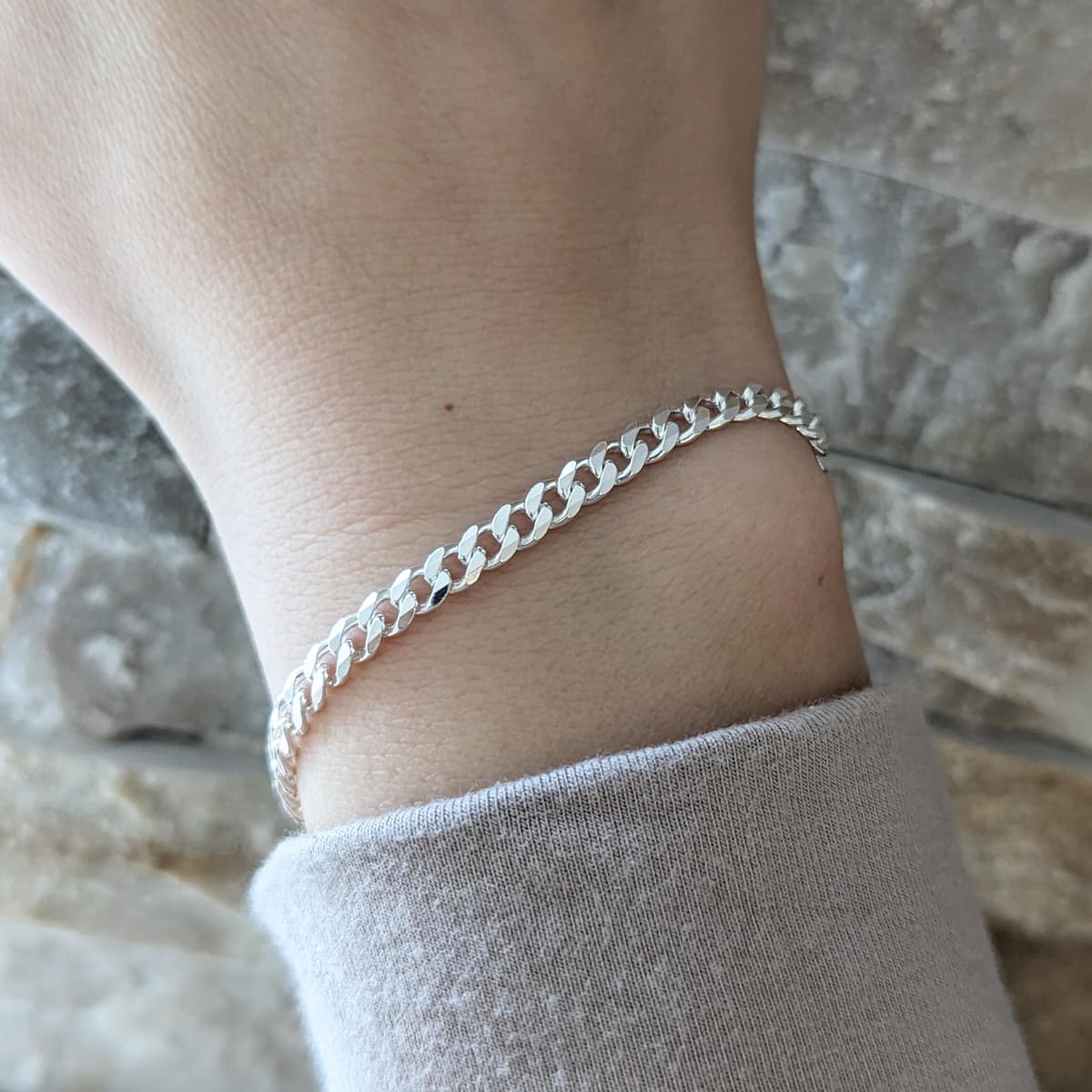 Main listing image for 4.4mm Curb Chain Bracelet | .925 Sterling Silver (6.5", 6.75", 7", 7.75", + 8.25" lengths)