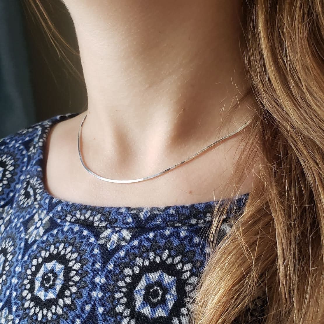 Secondary listing image for 1.2mm Square Snake Chain Necklace | .925 Sterling Silver (16", 18", 20", 22", 24" lengths)