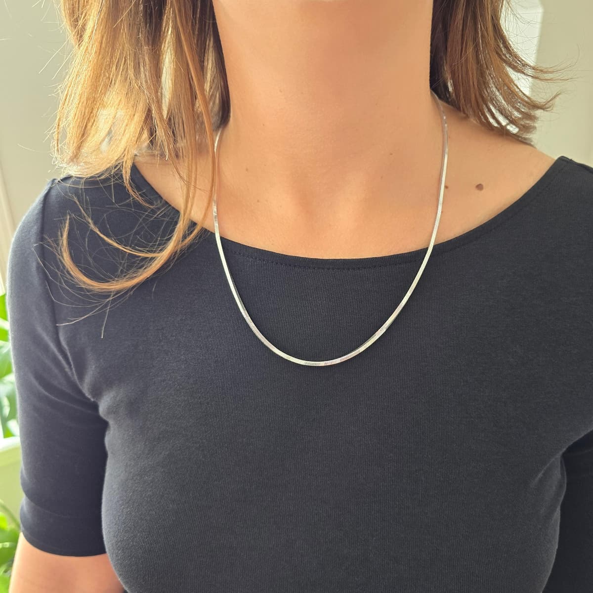 Secondary listing image for 2mm Square Snake Chain Necklace | .925 Sterling Silver (18", 20" lengths)