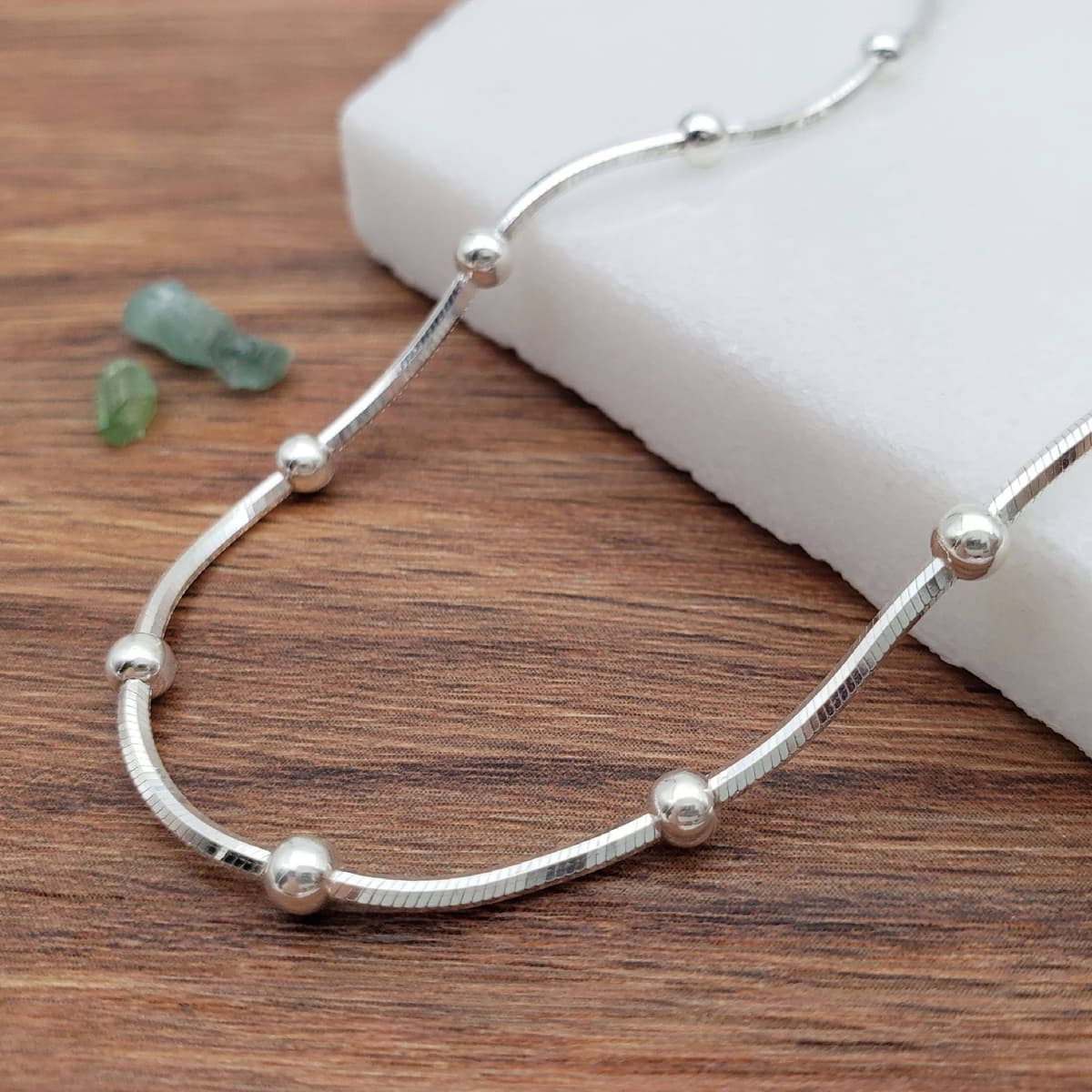 Main listing image for Fine Snake Ball Anklet | .925 Sterling Silver ( 9.5" + 1" extension (adjustable) length) Diamond Cut