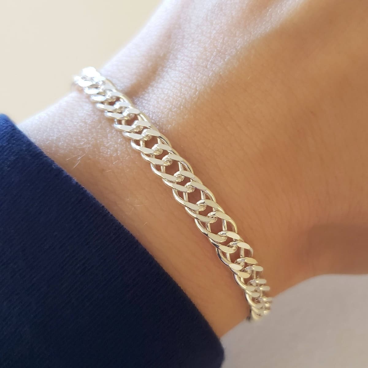 Main listing image for Sterling Silver Rombo Chain Bracelet: Italian Double Curb, 5.5mm